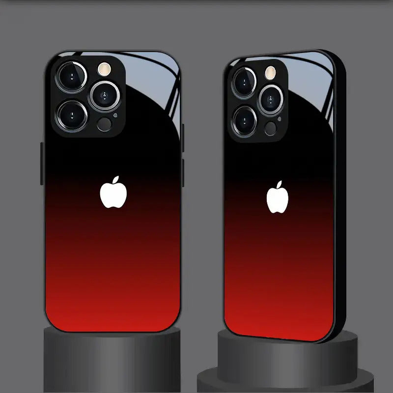 Red & Black Gradient Glass Phone Case for iPhone 16/15/14/13/12 Series – Premium Tempered Glass Slim Protective Cover