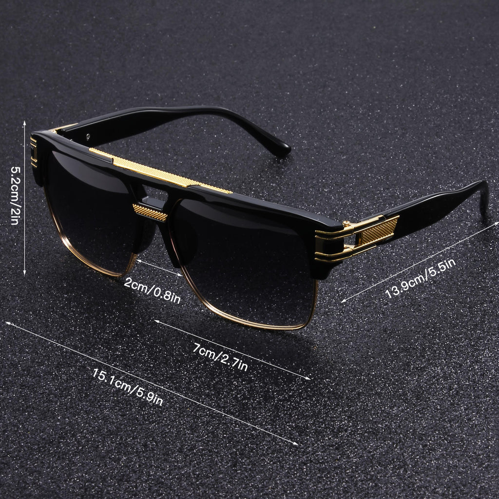 Retro Metal Half Frame Glasses for Women & Men - Oversized Lightweight Design with Sturdy Metal Hinge, Polycarbonate Frame & PC Lens, Retro Style for Parties, Casual Wear & Activities