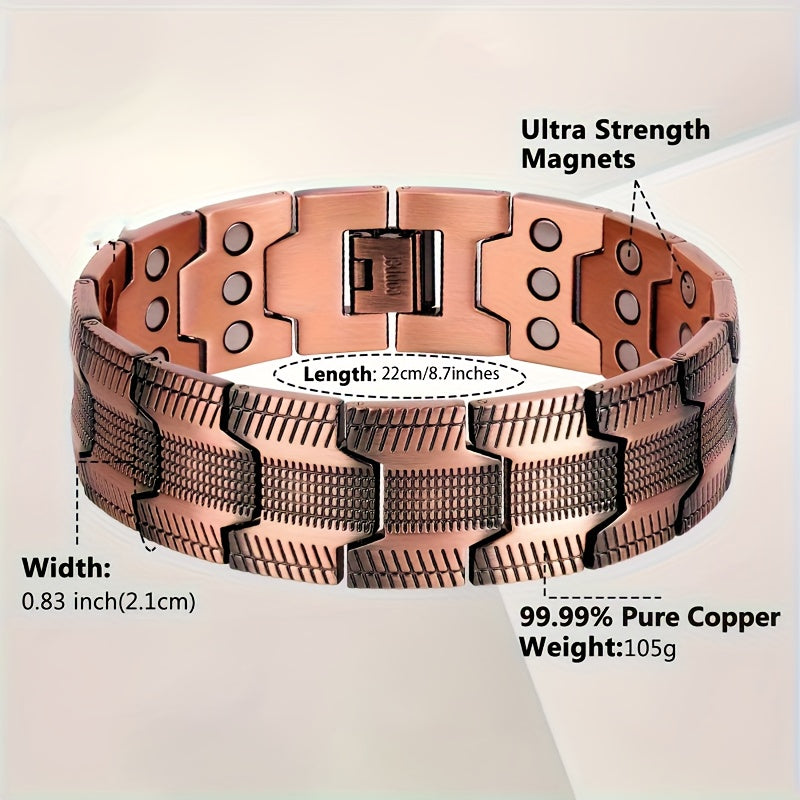 Men’s Magnetic Copper Bracelet with 3-Row Neodymium Magnets – Adjustable Vintage Magnetic Jewelry for Daily & Formal Wear