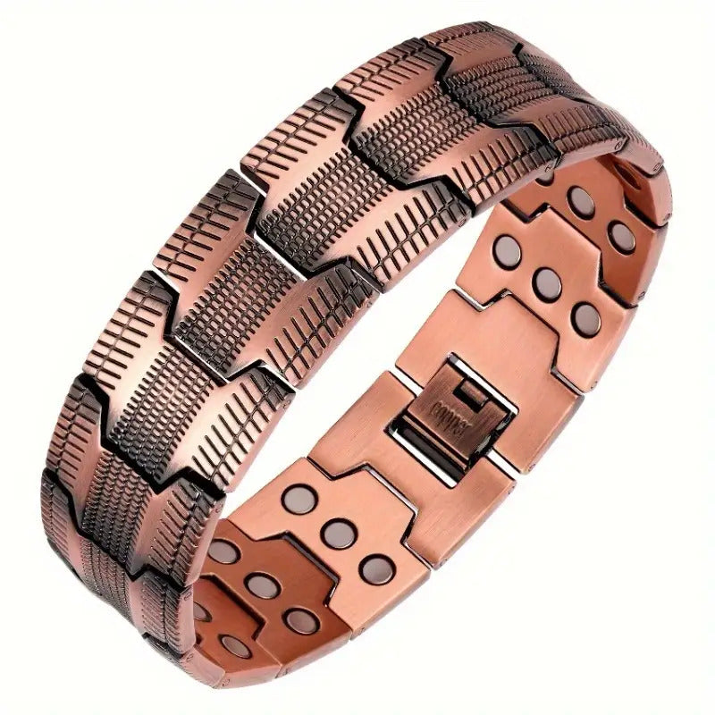 Men’s Magnetic Copper Bracelet with 3-Row Neodymium Magnets – Adjustable Vintage Magnetic Jewelry for Daily & Formal Wear