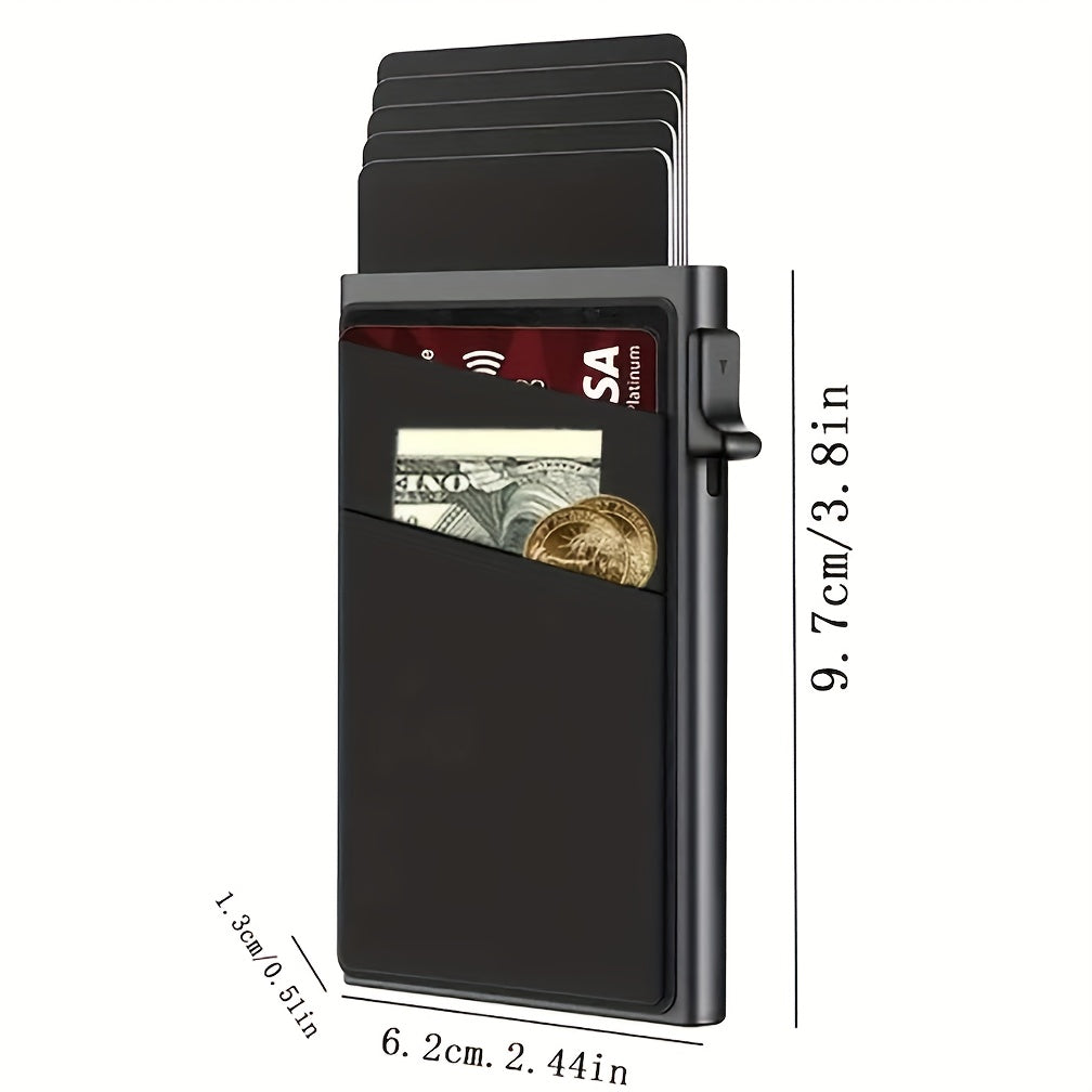 2pcs Ultra-Slim RFID Blocking Multifunctional Wallet, Credit Card Holder for Men - Automatic Pop-Up Card Holder with Money Pocket, Aluminum Alloy Minimalist Business Anti-Degaussing Credit Card Case for Notes, Coins, And Card