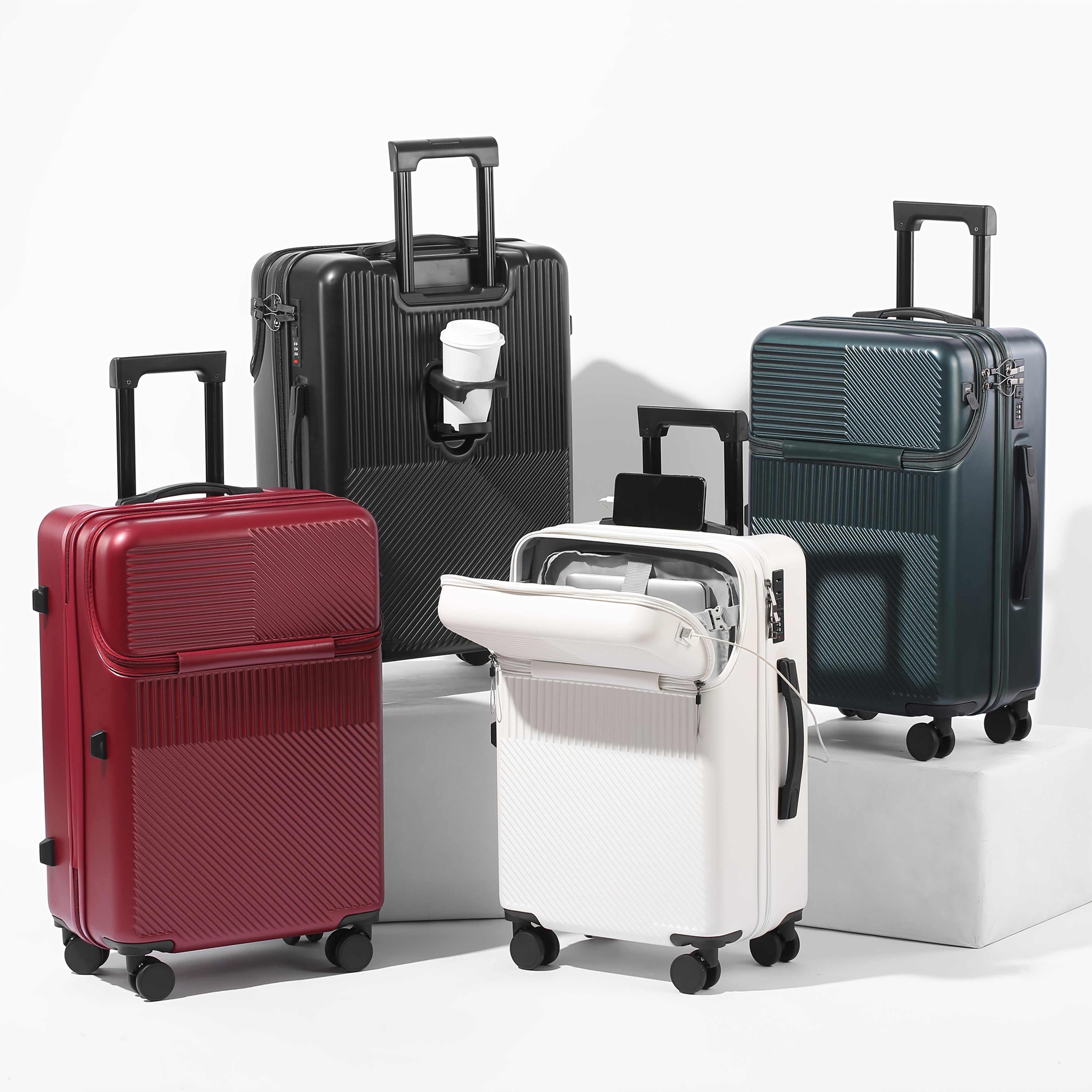 20" Hard Shell Carry-On Spinner Suitcase with TSA-Style Combination Lock – ABS+PC Lightweight Luggage with USB Port, Red & Black Travel Boarding Case for Daily Use