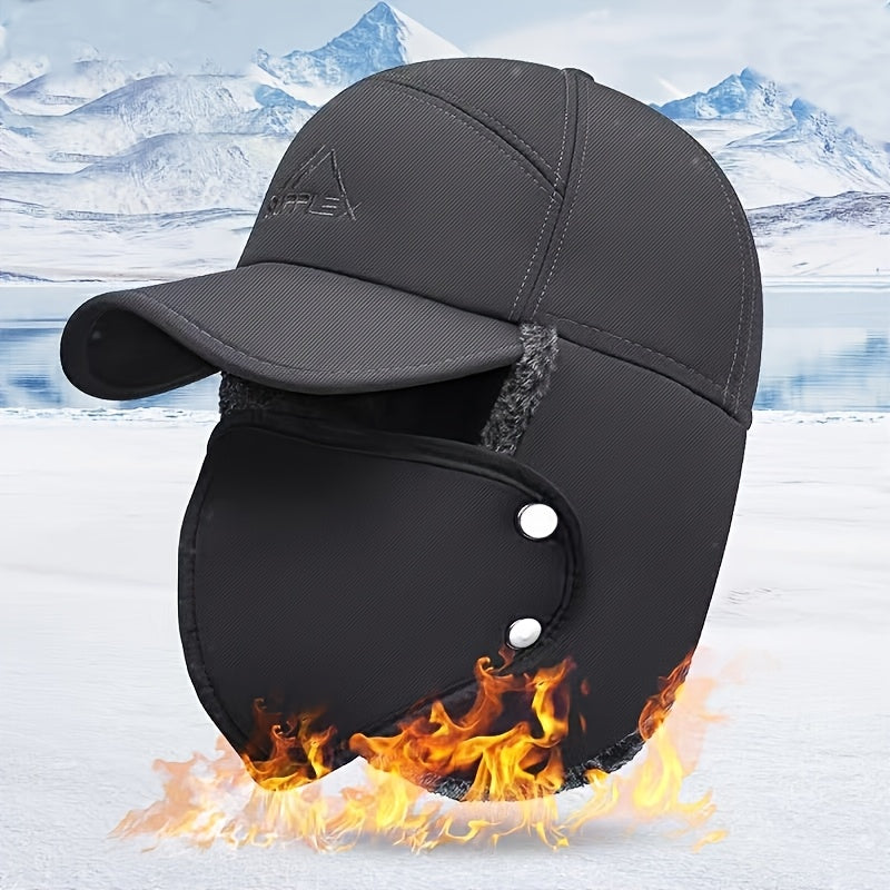 Unisex Winter Ski Hat with Detachable Face Mask & Windproof Earmuffs – Fleece-Lined Full Face Coverage for Skiing, Snowboarding, Cycling & Ice Skating