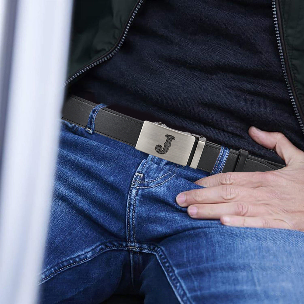 2pcs Men’s Leather Ratchet Belt Set – Black & Brown Automatic Buckle Dress Belts for Jeans, Suits & Casual Pants, Perfect Men’s Gift for Any Occasion