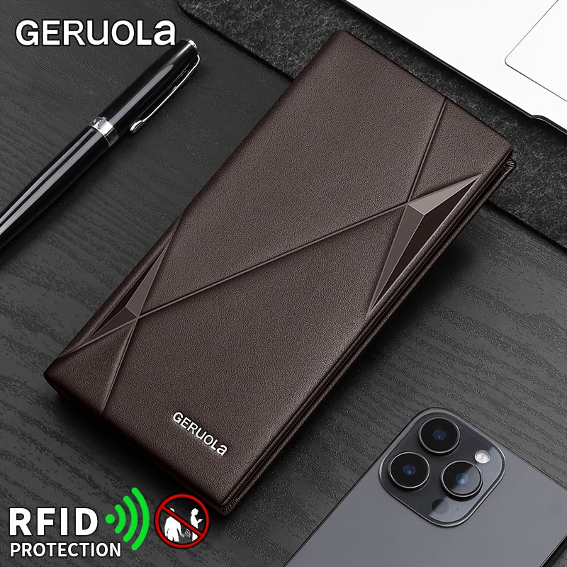 GERUOLA Men’s Genuine Leather Long Wallet – Top-Grain Cowhide RFID Blocking Large Capacity Card Holder for Business, Work & Commuting, Perfect Gift for Birthday, Anniversary & Holidays