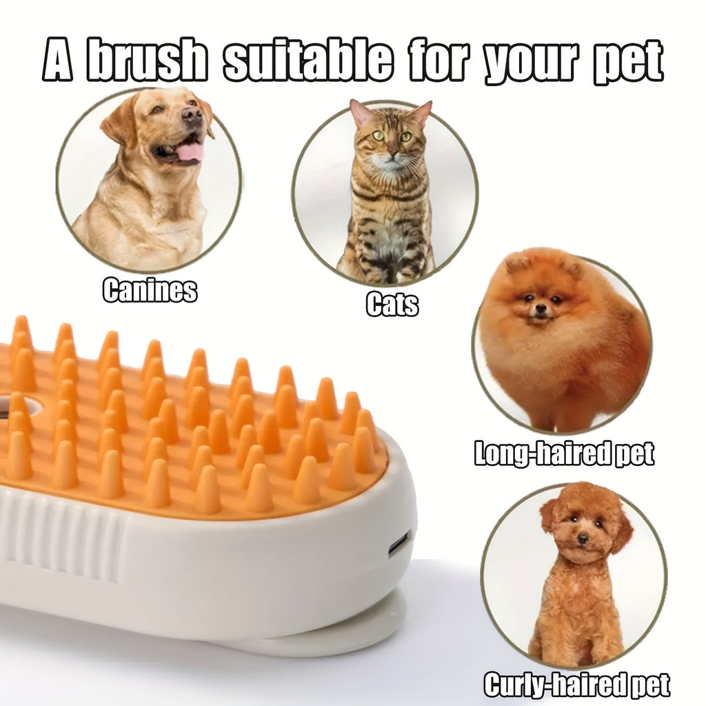 2025 Upgraded TEDDY RUN 4-in-1 Pet Steam Brush – Self-Cleaning Deshedding Comb with Spray, Anti-Static Grooming Tool for Cats & Dogs, USB Rechargeable Rubber Bristle Brush