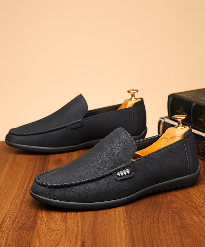 Men’s Business Casual Leather Loafers – Pointed Toe Slip-On Dress Shoes with Rubber Sole, All-Season Minimalist Office & Party Shoes (White)