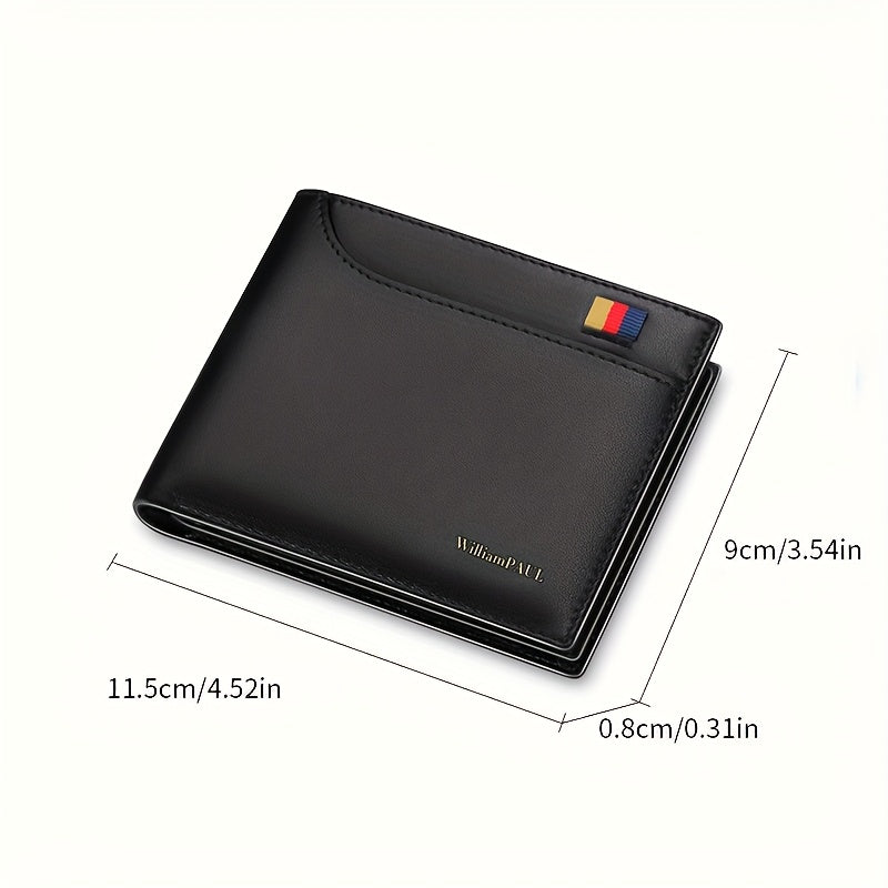 WilliamPAUL Men’s Slim Wallet – Blue Top-Grain Leather with Black & Golden Contrast Stitching, Card Holder, Coin Pocket & Document Organizer