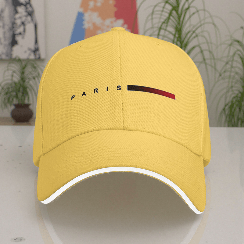 Unisex Paris Print Adjustable Baseball Cap – Blue & Red Striped PVC-Coated Sun-Proof Streetwear Hat for Men & Women