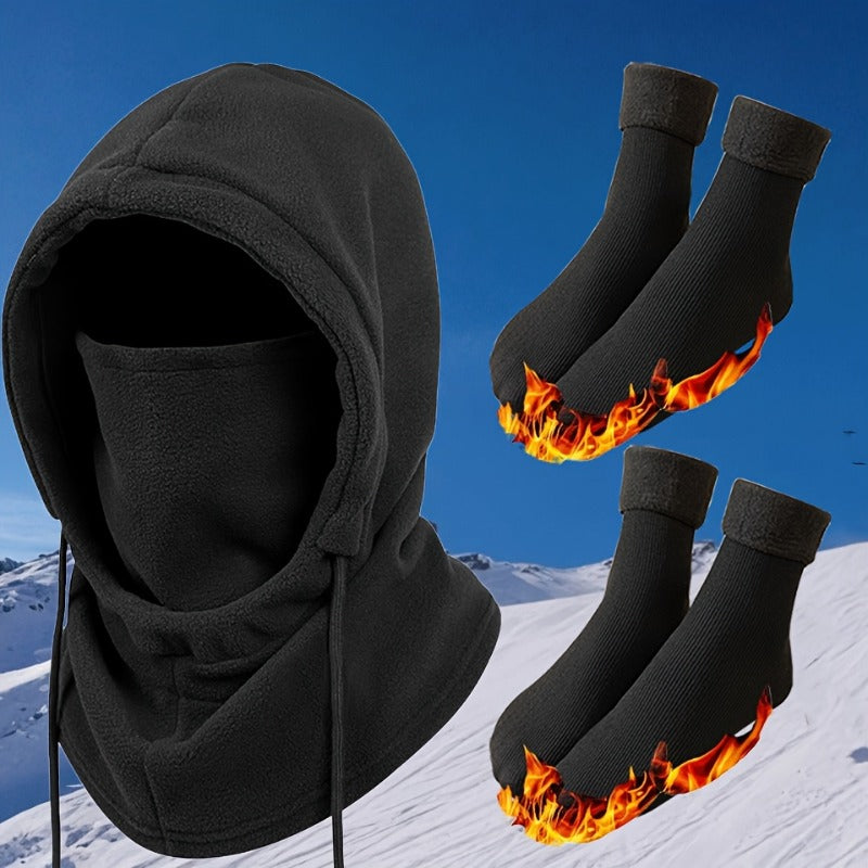 5-Piece Unisex Winter Accessories Set – Hat, Scarf, Gloves & Thermal Socks with Cozy Lining – Warm Non-Woven Knit Look Cold Weather Gift Set