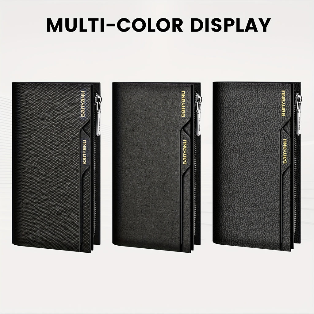 BANYANU Men’s RFID Blocking Long Leather Wallet – Top Grain Clutch with 25 Card Slots, Phone Pocket, Wristlet & Snap Closure