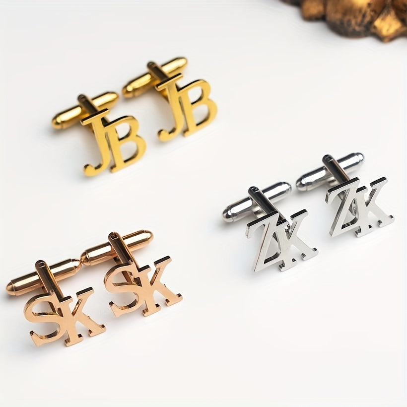Personalized Stainless Steel Name Cufflinks – Custom Letter & Initial Nameplate Cufflinks, Simple Gentleman Suit Shirt Jewelry, Gift for Thanksgiving & Christmas