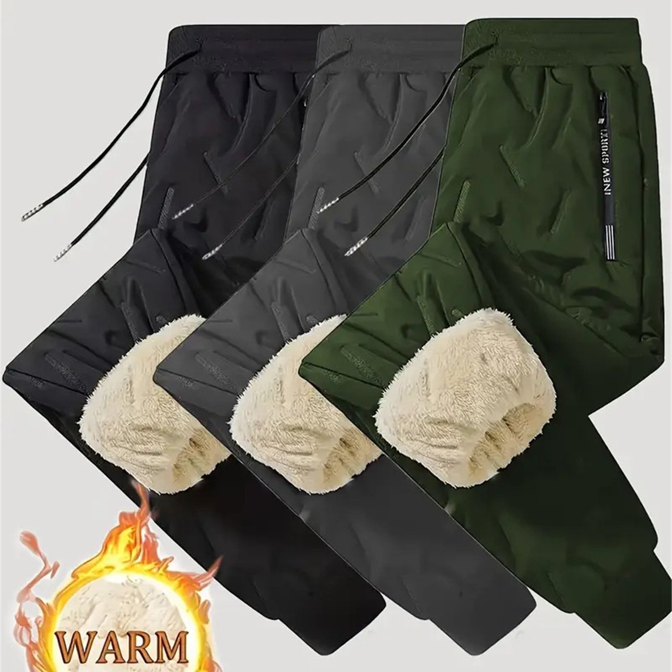 3pcs Men's Winter Pants with Jacket-Like Thigh Pouches - Windproof & Cold-Resistant Ankle-High Trousers for Skiing, Snowboarding, Sports (Black/Dark Grey/Brown) - Machine Washable Thickened, Winter Pants For Men, Mens Pants,