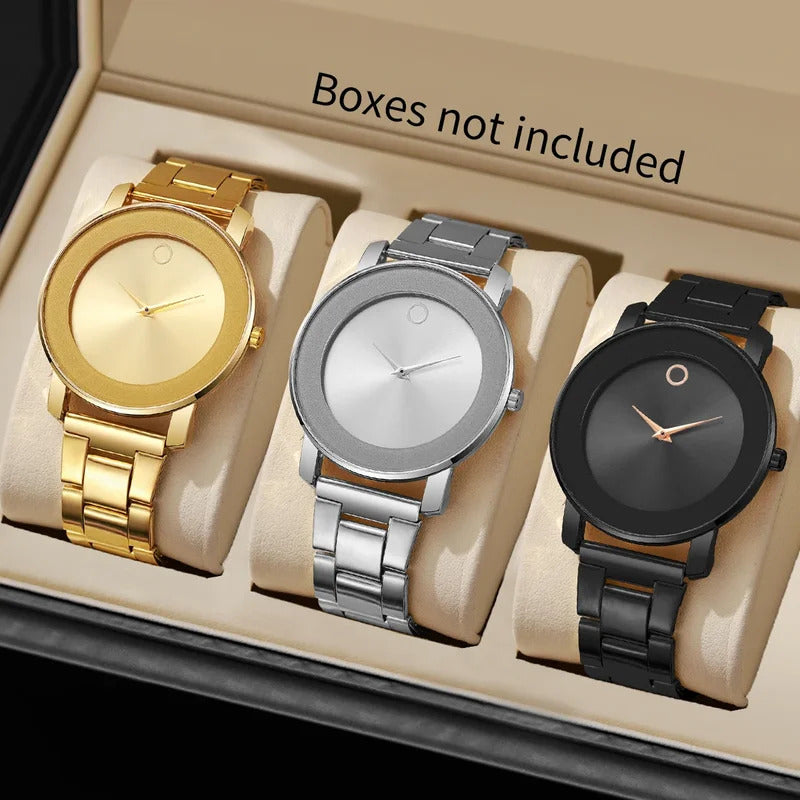 3pcs Men’s Business Watch Set – Slim Alloy Strap Quartz Dress Watches, Minimalist Round Analog Wristwatches, Battery Powered, No App or Subscription Required