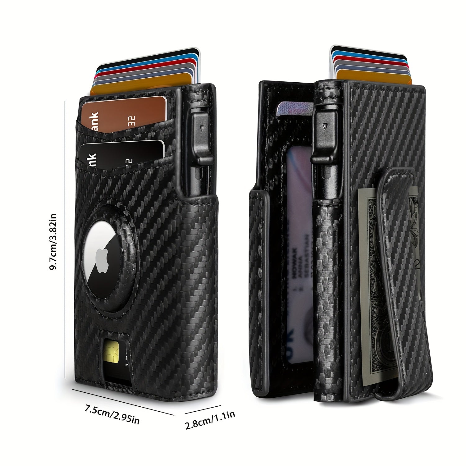 Ultra-Thin Magnetic RFID Men’s Flip Wallet with AirTag Slot – Black Microfiber Leather, Large-Capacity Anti-Theft Card Holder – Contrast Interior Business Wallet, Christmas & Valentine’s Gift (AirTag Not Included)