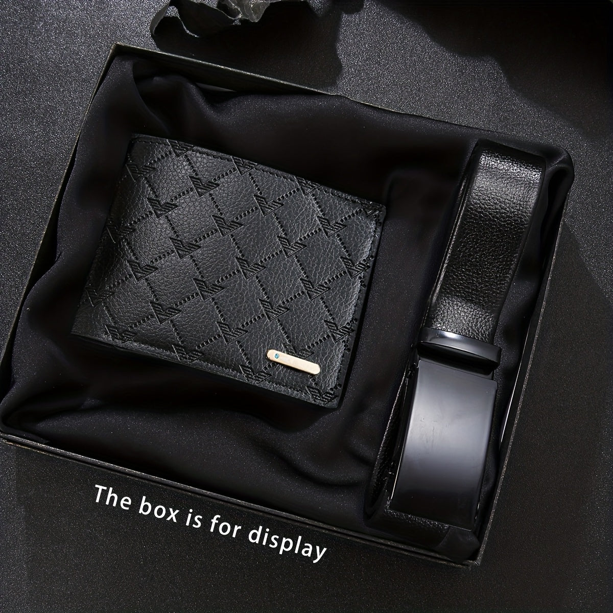2-Piece Men’s Luxury Black Wallet & Belt Set – Slim PU Leather Dress Combo with Gold-Tone Logo – Valentine’s & Birthday Gift for Him