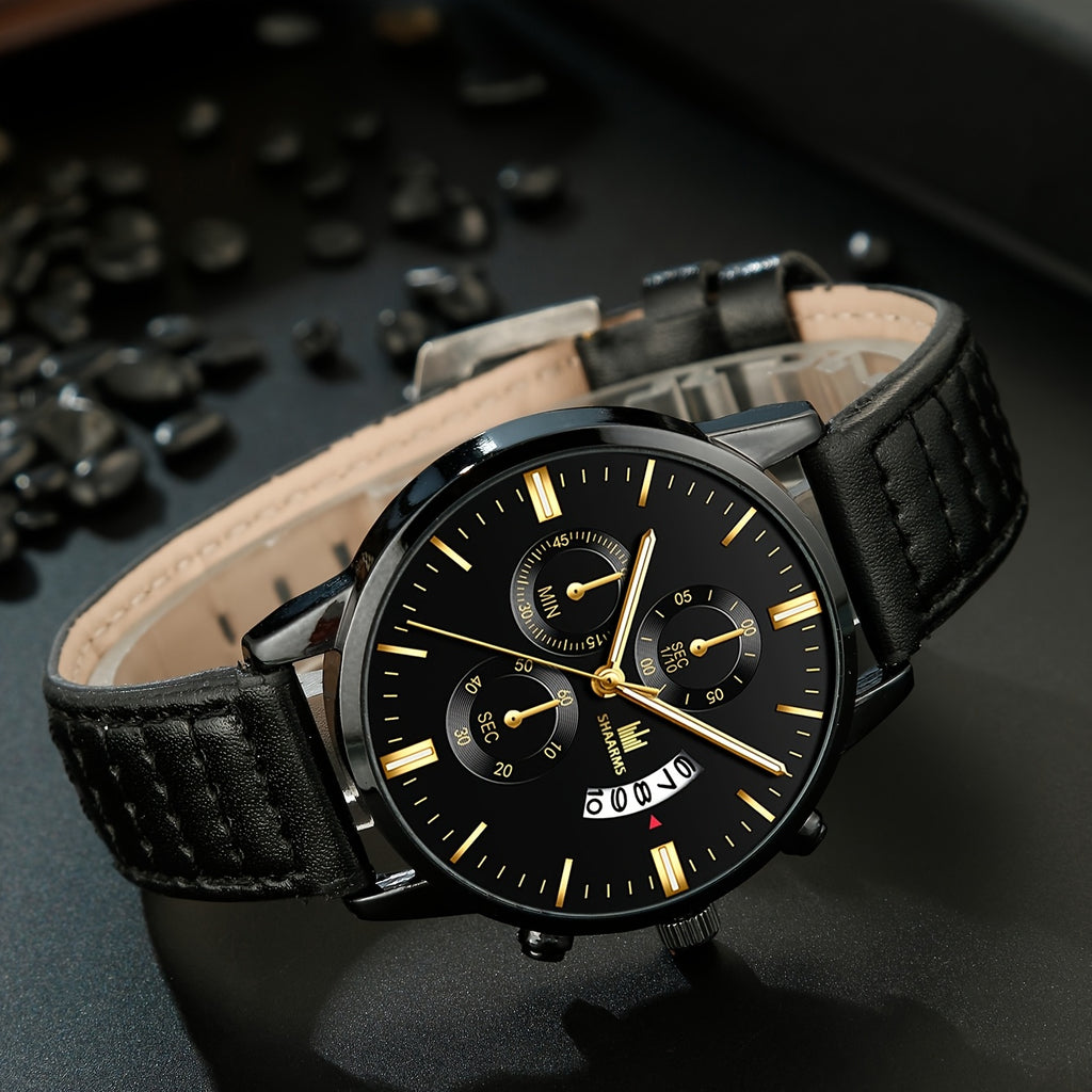 Luxury 5-Piece Men’s Accessory Gift Set – Quartz Watch, Eagle Wallet, Blue Mirror Glasses, Belt & Keychain in Elegant Gift Box