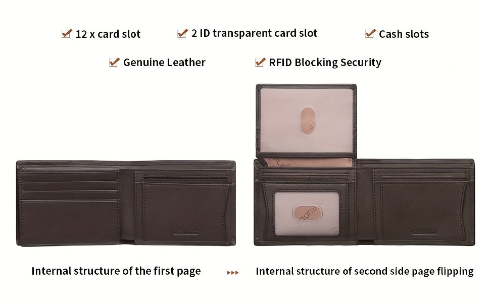 GERUOLA Men’s Genuine Leather Short Wallet – Top-Grain Cowhide RFID Blocking Credit Card Holder with Large Capacity Card Slots, Perfect Gift for Business, Office, Commute & Holidays