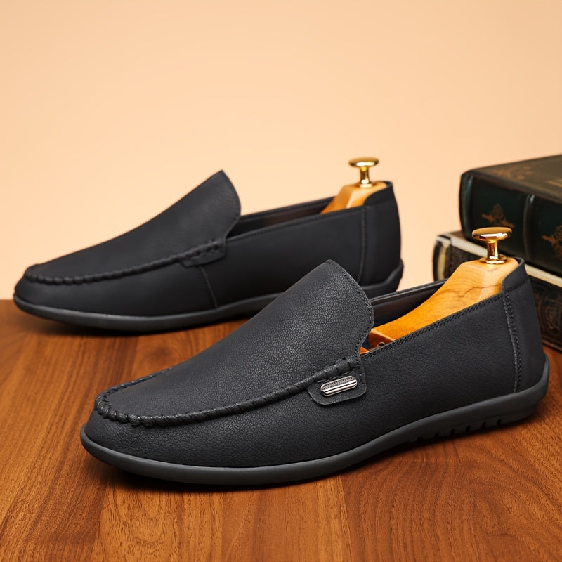 Men’s Business Casual Leather Loafers – Pointed Toe Slip-On Dress Shoes with Rubber Sole, All-Season Minimalist Office & Party Shoes (White)