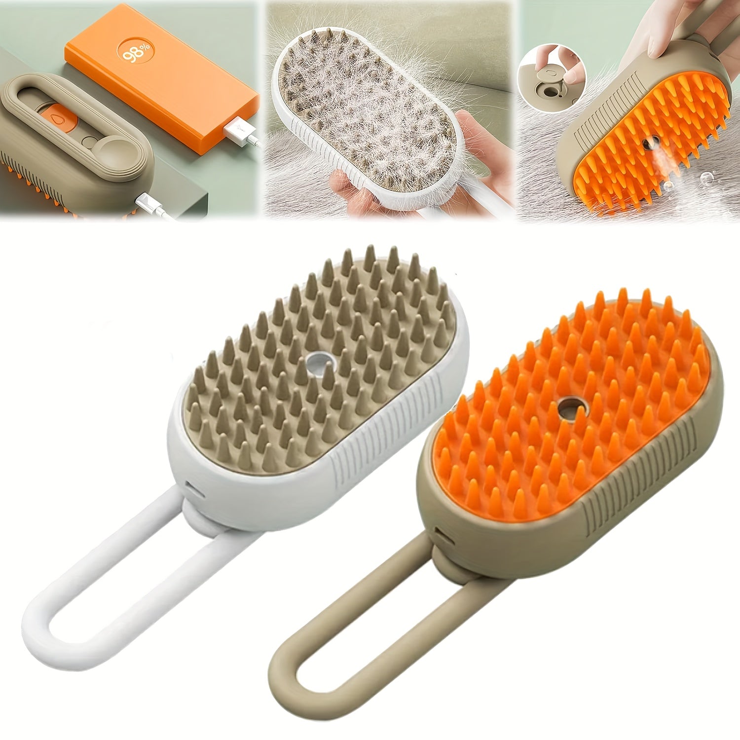 2025 Upgraded TEDDY RUN 4-in-1 Pet Steam Brush – Self-Cleaning Deshedding Comb with Spray, Anti-Static Grooming Tool for Cats & Dogs, USB Rechargeable Rubber Bristle Brush