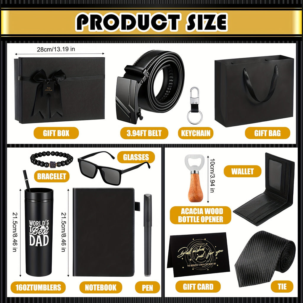 12-Piece Men’s Luxury Gift Set – Tumbler, Wallet, Tie, Belt, Keychain, Glasses, Pen, Journal & More in Premium Gift Box & Bag for Dad, Husband & Him – Birthday, Father’s Day, Christmas & Halloween