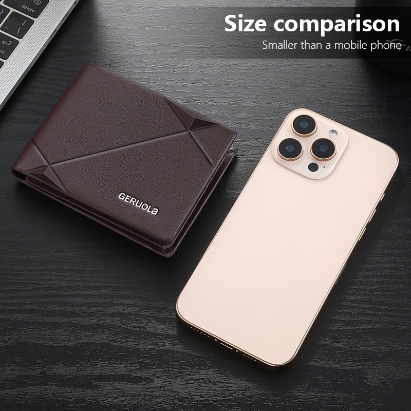 GERUOLA Men’s Genuine Leather Short Wallet – Top-Grain Cowhide RFID Blocking Credit Card Holder with Large Capacity Card Slots, Perfect Gift for Business, Office, Commute & Holidays