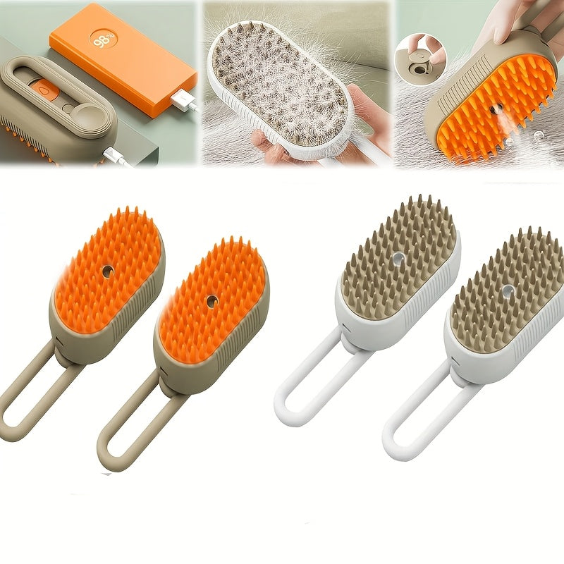 2025 Upgraded TEDDY RUN 4-in-1 Pet Steam Brush – Self-Cleaning Deshedding Comb with Spray, Anti-Static Grooming Tool for Cats & Dogs, USB Rechargeable Rubber Bristle Brush