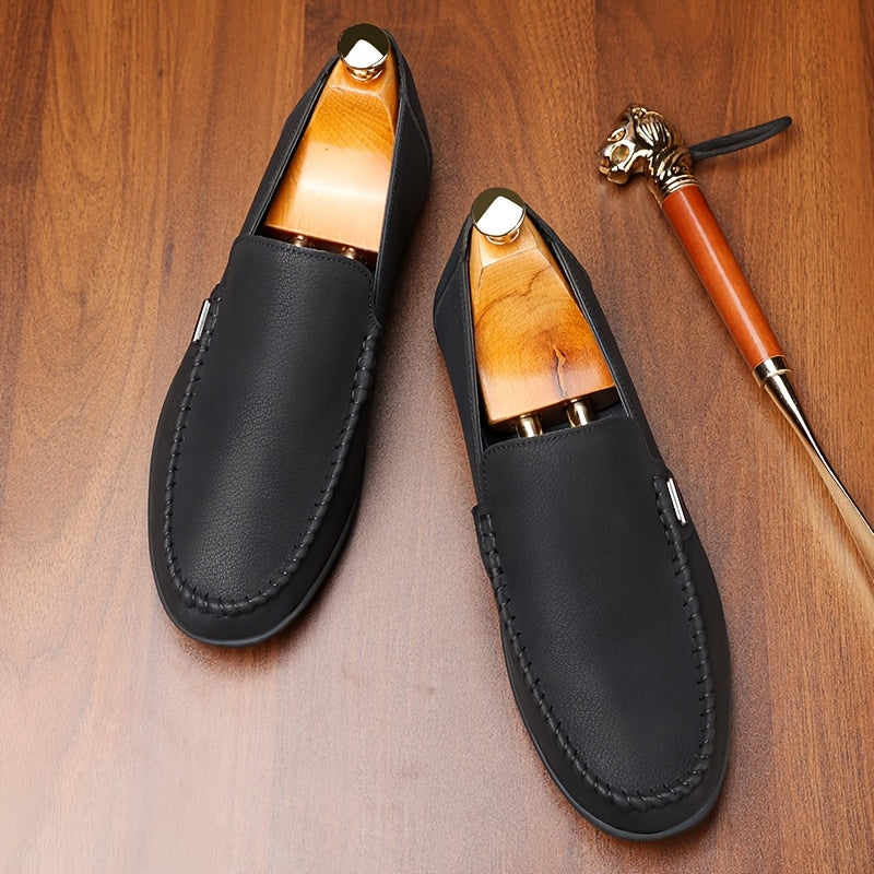 Men’s Business Casual Leather Loafers – Pointed Toe Slip-On Dress Shoes with Rubber Sole, All-Season Minimalist Office & Party Shoes (White)