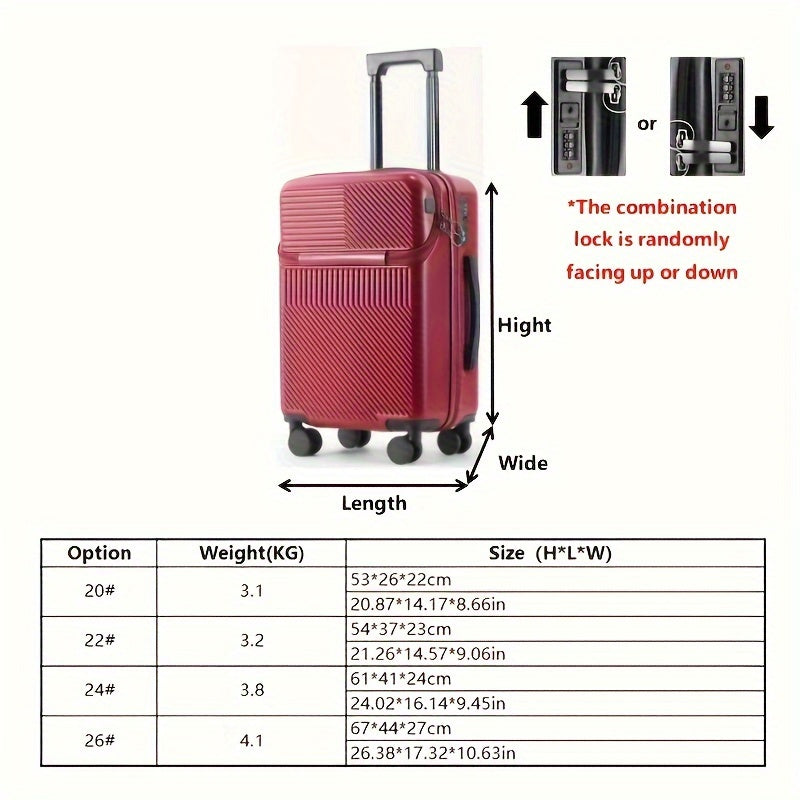 20" Hard Shell Carry-On Spinner Suitcase with TSA-Style Combination Lock – ABS+PC Lightweight Luggage with USB Port, Red & Black Travel Boarding Case for Daily Use