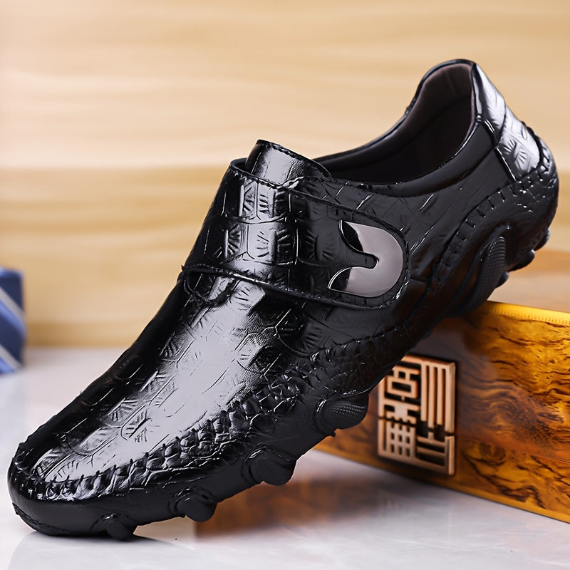 Men’s Crocodile Pattern Slip-On Loafers – Faux Leather Business Casual Shoes with Magnetic Closure & Non-Slip Rubber Sole