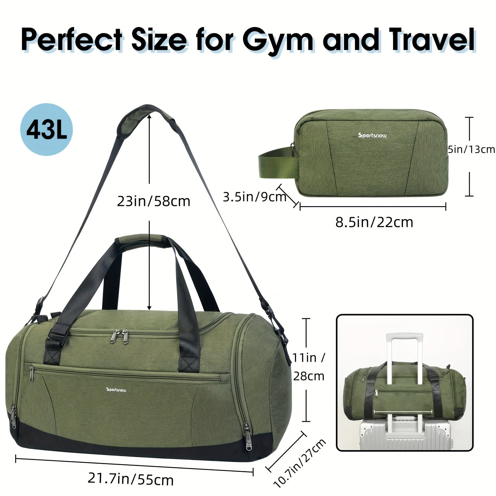 Large Capacity Travel Duffel Bag with Shoe Compartment & Wet Pocket – Vintage Polyester Gym, Weekend & Overnight Bag with Adjustable Strap for Men & Women