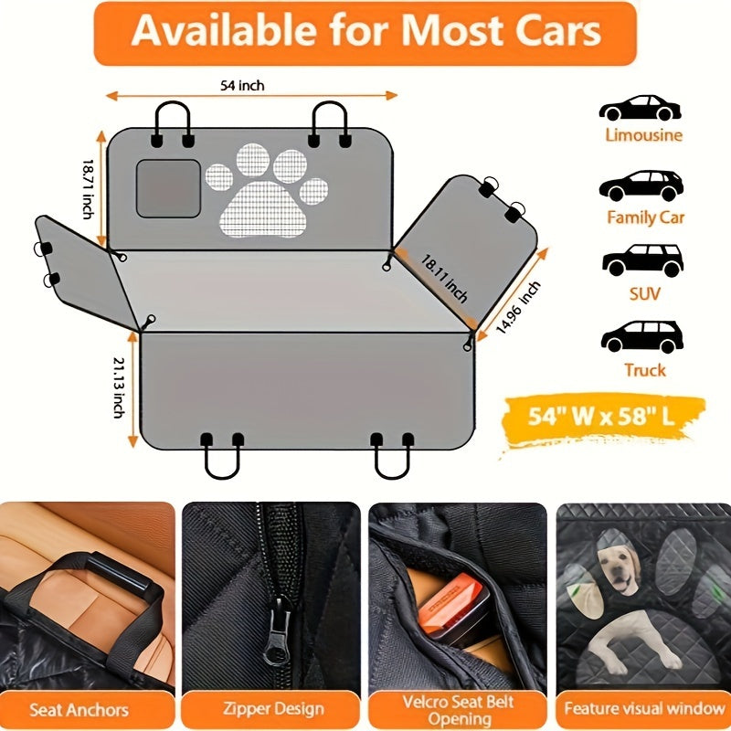 FUYFA Heavy-Duty Dog Seat Cover Hammock – Waterproof, Scratch-Resistant Rear Seat Protector for Cars, Trucks & SUVs, Non-Slip Pet Car Mat & Trunk Cushion