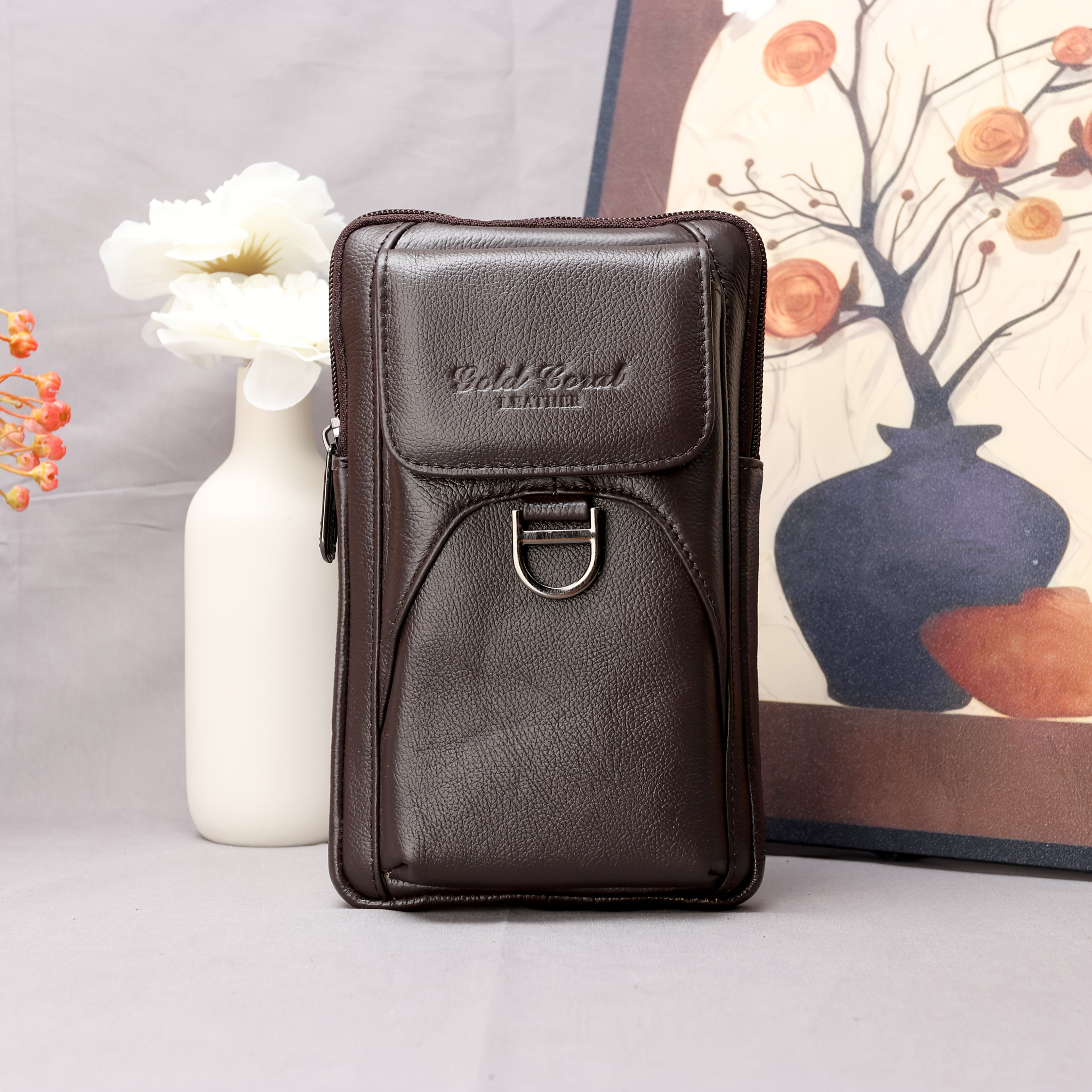 EAPN Men’s Genuine Leather Waist Bag & Wallet Combo – Black Top-Grain Crossbody Belt Bag with Multi-Pockets, Detachable Adjustable Strap & Zipper Closure for Daily Commute, Business & Casual