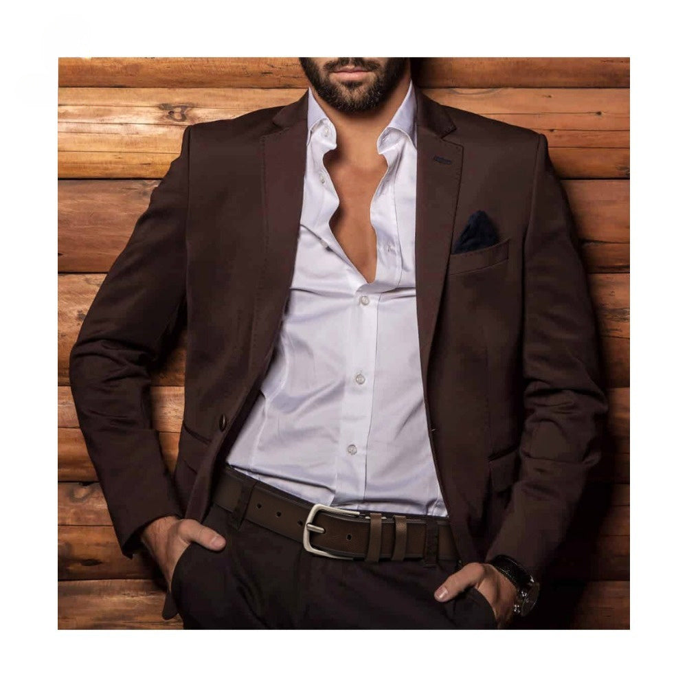 6pcs Men’s Vintage Distressed Leather Belt Set – Genuine Second Layer Cowhide Pin Buckle Belts in Brown & Black for Jeans, Suits & Casual Wear