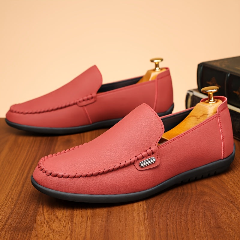 Men’s Business Casual Leather Loafers – Pointed Toe Slip-On Dress Shoes with Rubber Sole, All-Season Minimalist Office & Party Shoes (White)