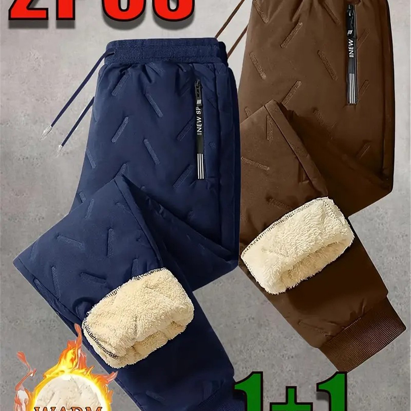 2-Pack Men’s Winter Warm Straight-Leg Pants – Low-Rise Casual Trousers with Pockets, Lightweight & Breathable Outdoor Winter Wear
