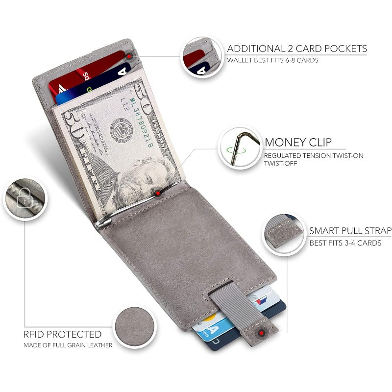 Men’s RFID Blocking Genuine Leather Slim Wallet with ID Window & Cash Pocket – Minimalist Card Holder (6–8 Cards), Full-Size Bifold for Business & Everyday Carry, Ideal Gift.