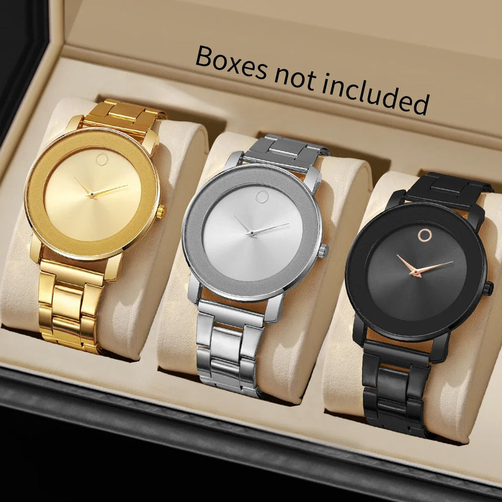 3pcs Men’s Business Watch Set – Slim Alloy Strap Quartz Dress Watches, Minimalist Round Analog Wristwatches, Battery Powered, No App or Subscription Required