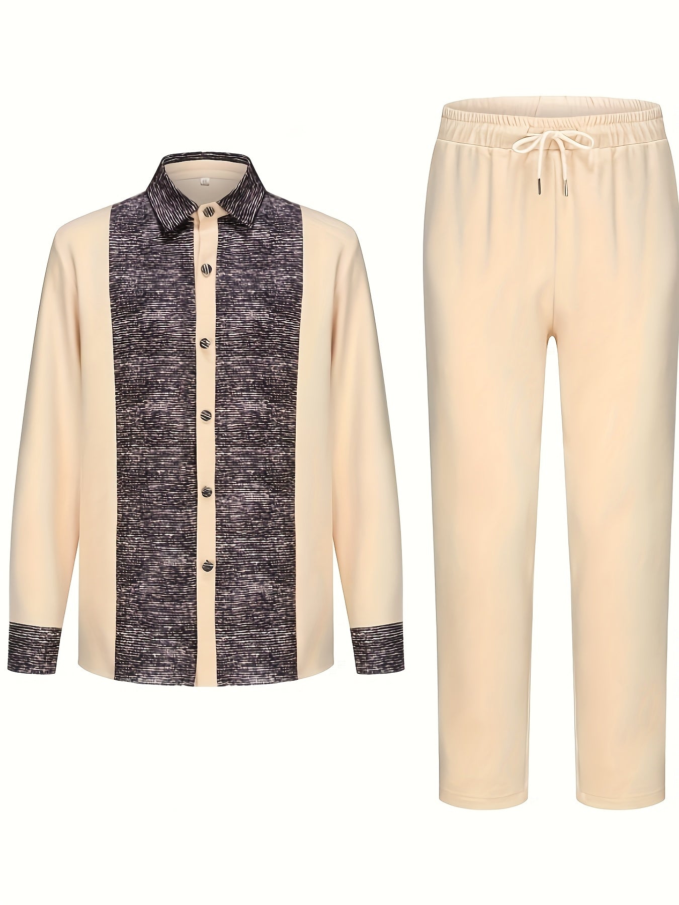 2025 Luxury Traditional Men’s Two-Piece Suit Set – Ethnic Style Long-Sleeve Shirt & Pants with Belt, Patchwork Party Outfit for Travel, Banquet & Casual Wear