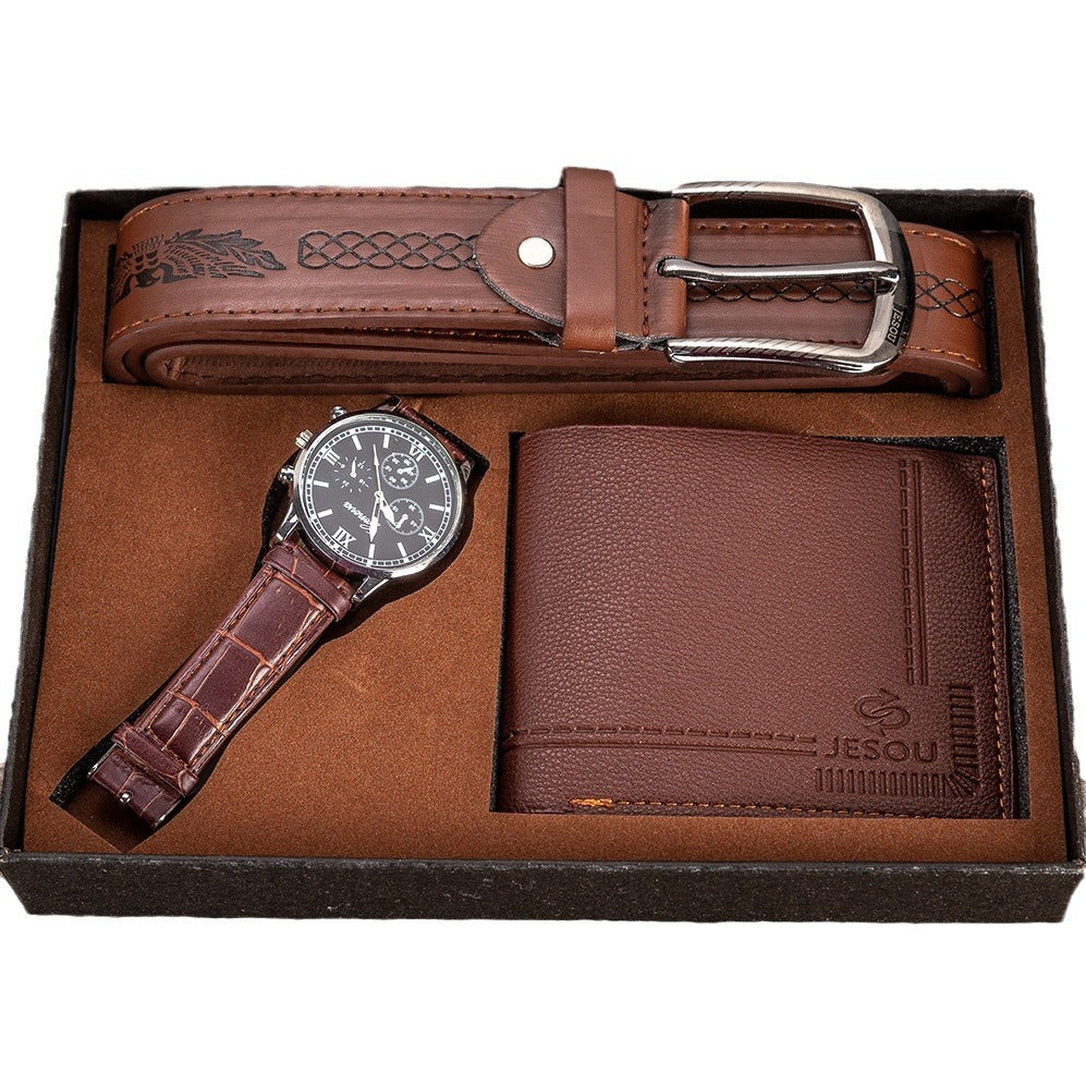 Men'S Gift Set Father'S Day Gift Beautifully Wrapped Watch + Wallet Belt Set Creative Combo Set