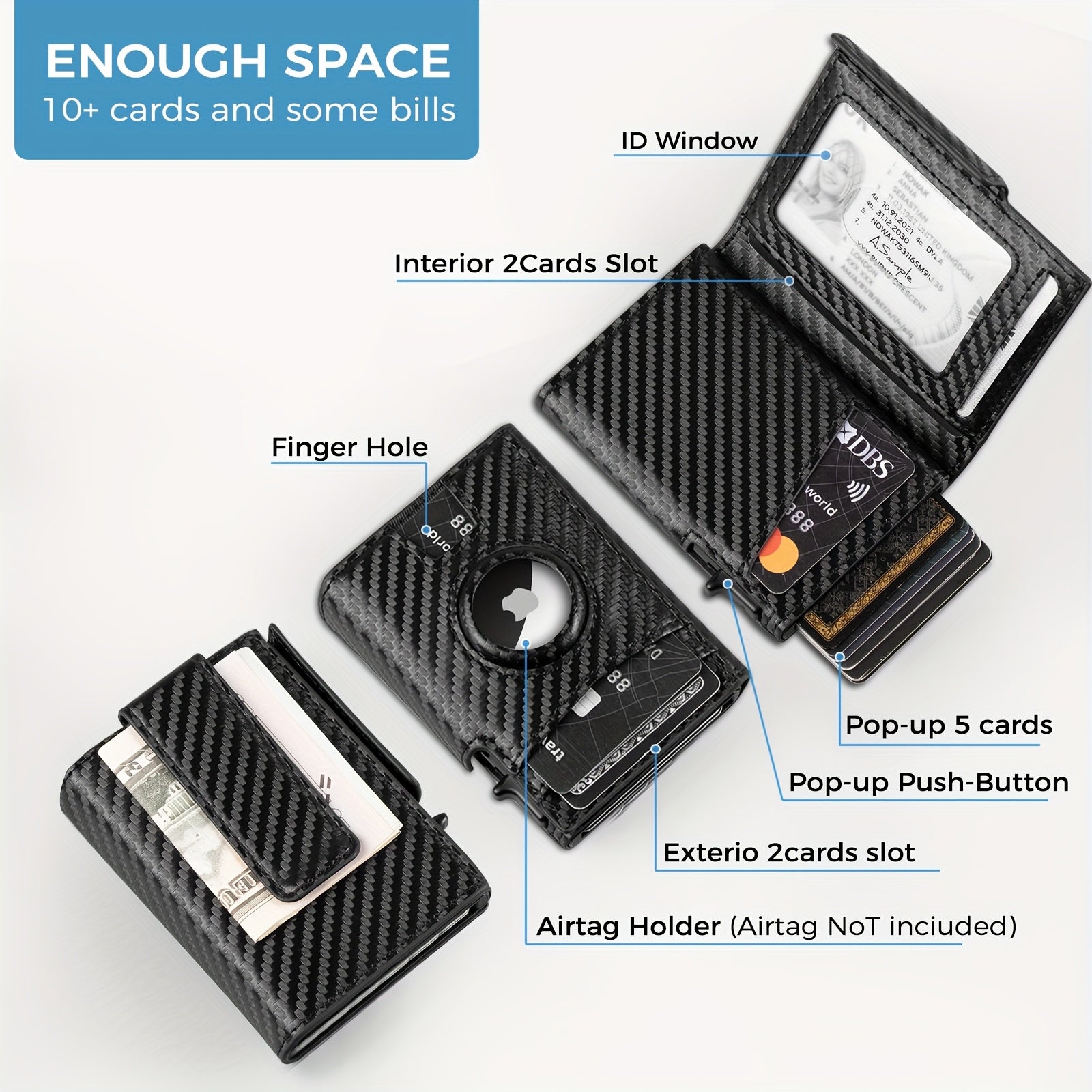 Ultra-Thin Magnetic RFID Men’s Flip Wallet with AirTag Slot – Black Microfiber Leather, Large-Capacity Anti-Theft Card Holder – Contrast Interior Business Wallet, Christmas & Valentine’s Gift (AirTag Not Included)