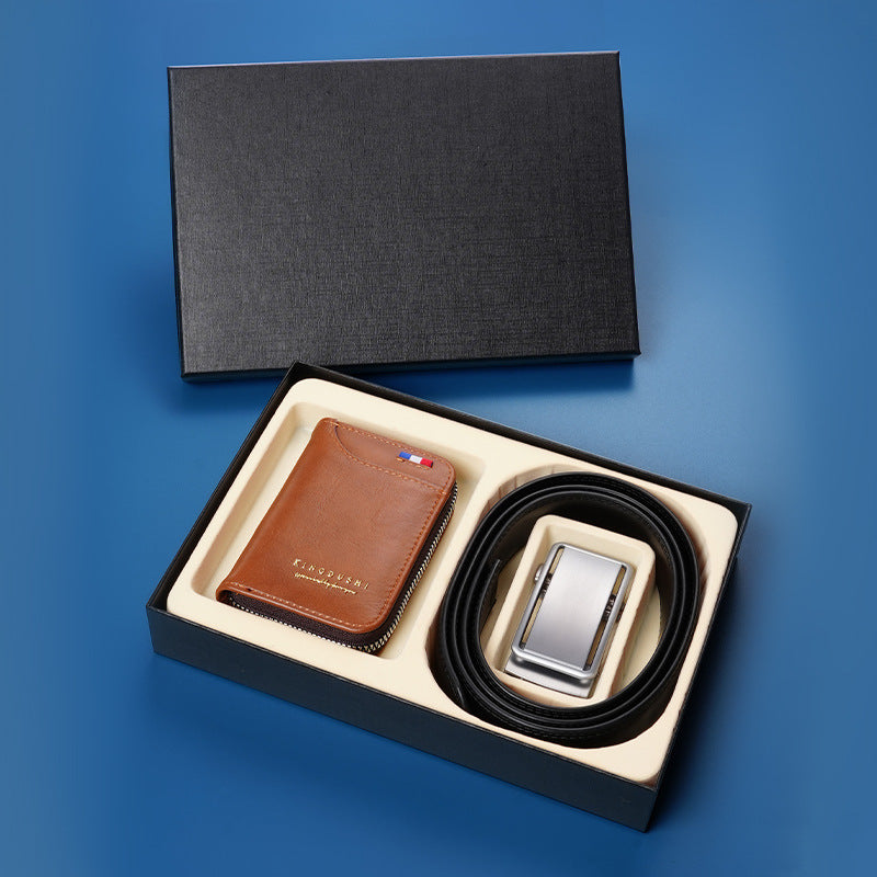 High-End Men’s Wallet & Automatic Buckle Belt Set – Premium PU Leather Gift Box for Dad, Husband & Gentlemen
