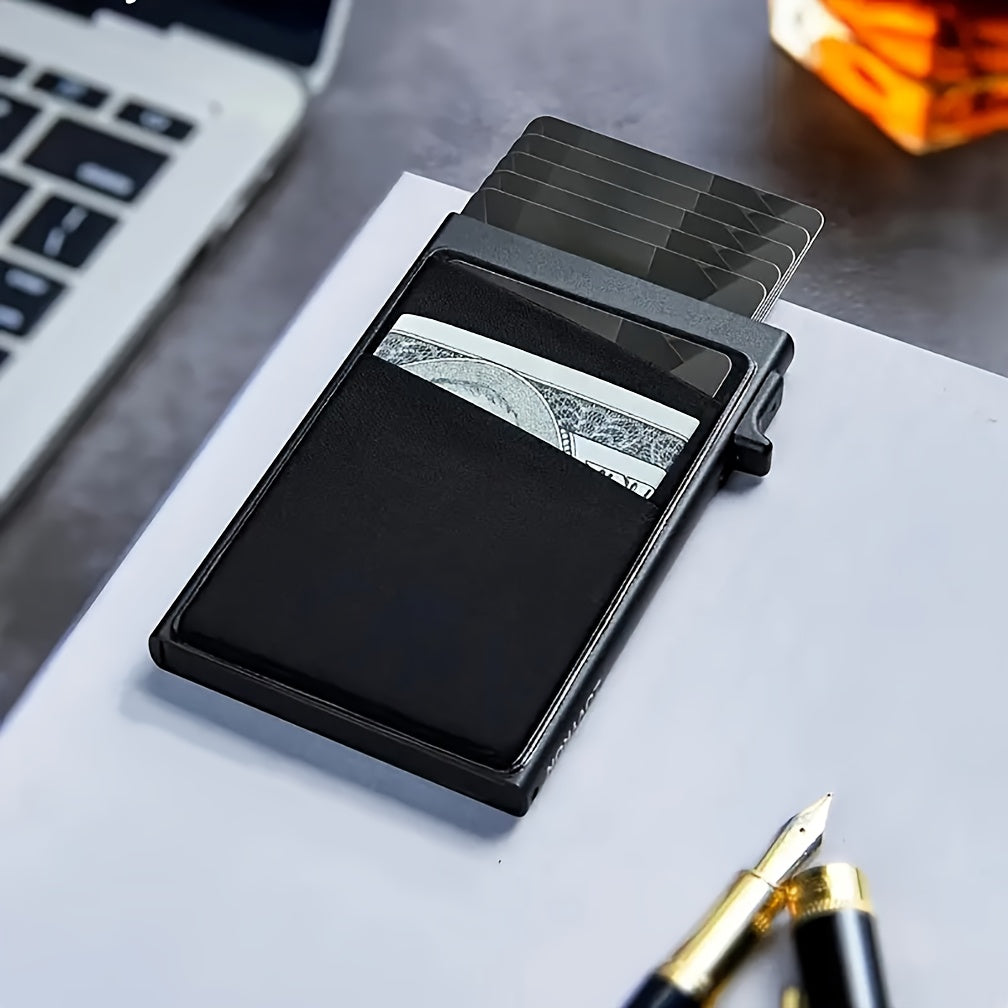 2-Pack Ultra-Slim RFID Blocking Card Holder Wallet for Men – Automatic Pop-Up Aluminum Alloy Minimalist Wallet with Money Pocket for Cards, Notes & Coins