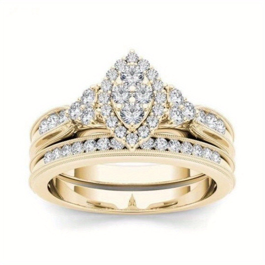 Romantic 14K Gold Plated Couple Ring Set – Elegant Synthetic Zircon Engagement & Promise Rings, Classic Matching Bands for Valentine’s Day, Anniversary, Wedding & Proposal