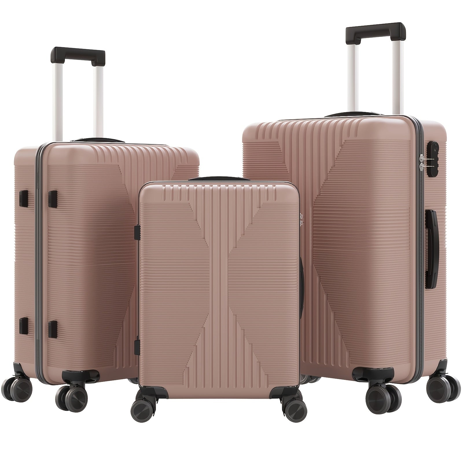 AUTOFOREVER 3-Piece ABS Hardshell Luggage Set – Super Light Scratch-Resistant 20"/24"/28" Spinner Suitcases with Aluminum Frame & Combination Lock (Bright Pink/Grey/Violet/Purple)