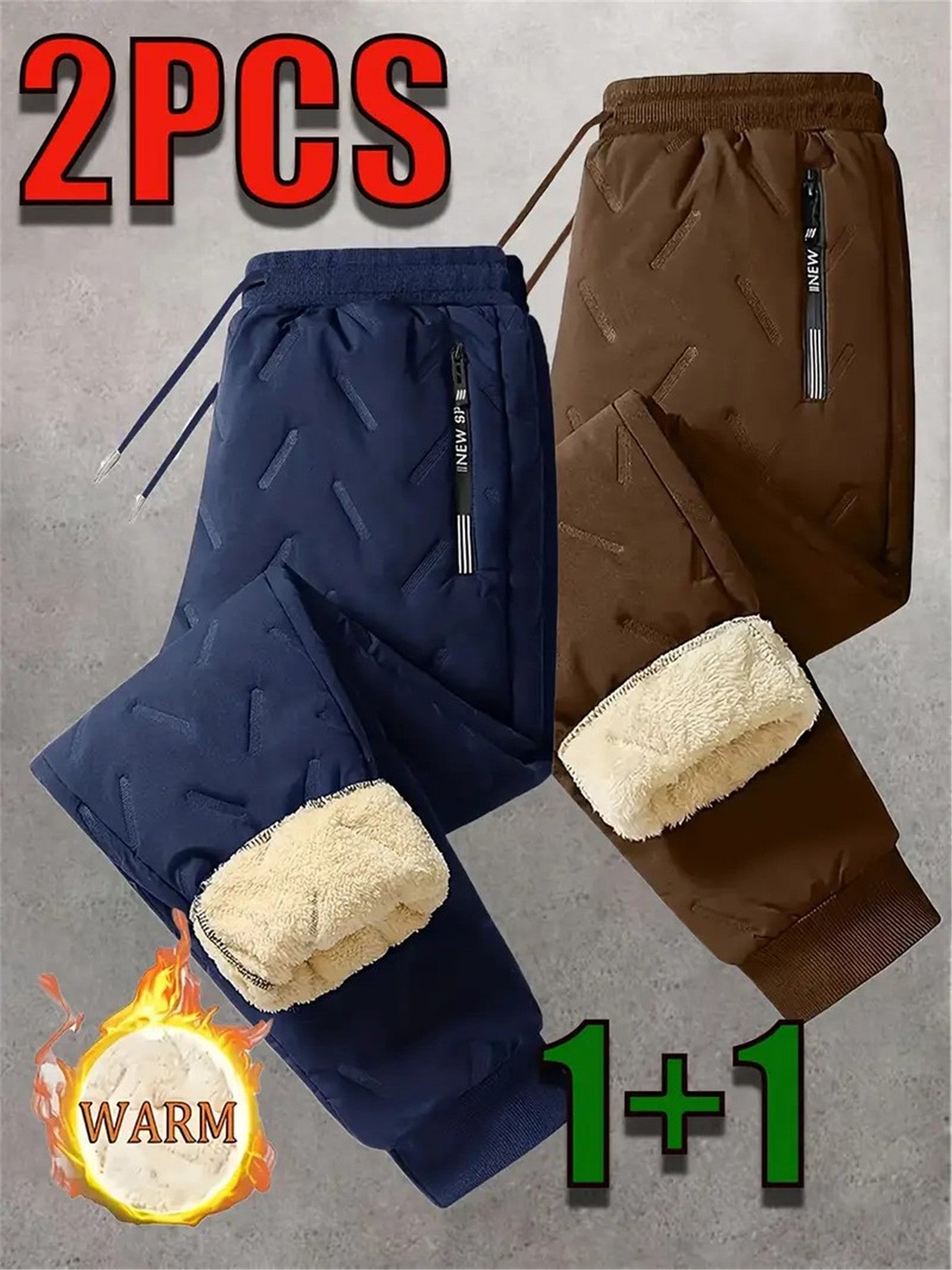 2-Pack Men’s Winter Warm Straight-Leg Pants – Low-Rise Casual Trousers with Pockets, Lightweight & Breathable Outdoor Winter Wear