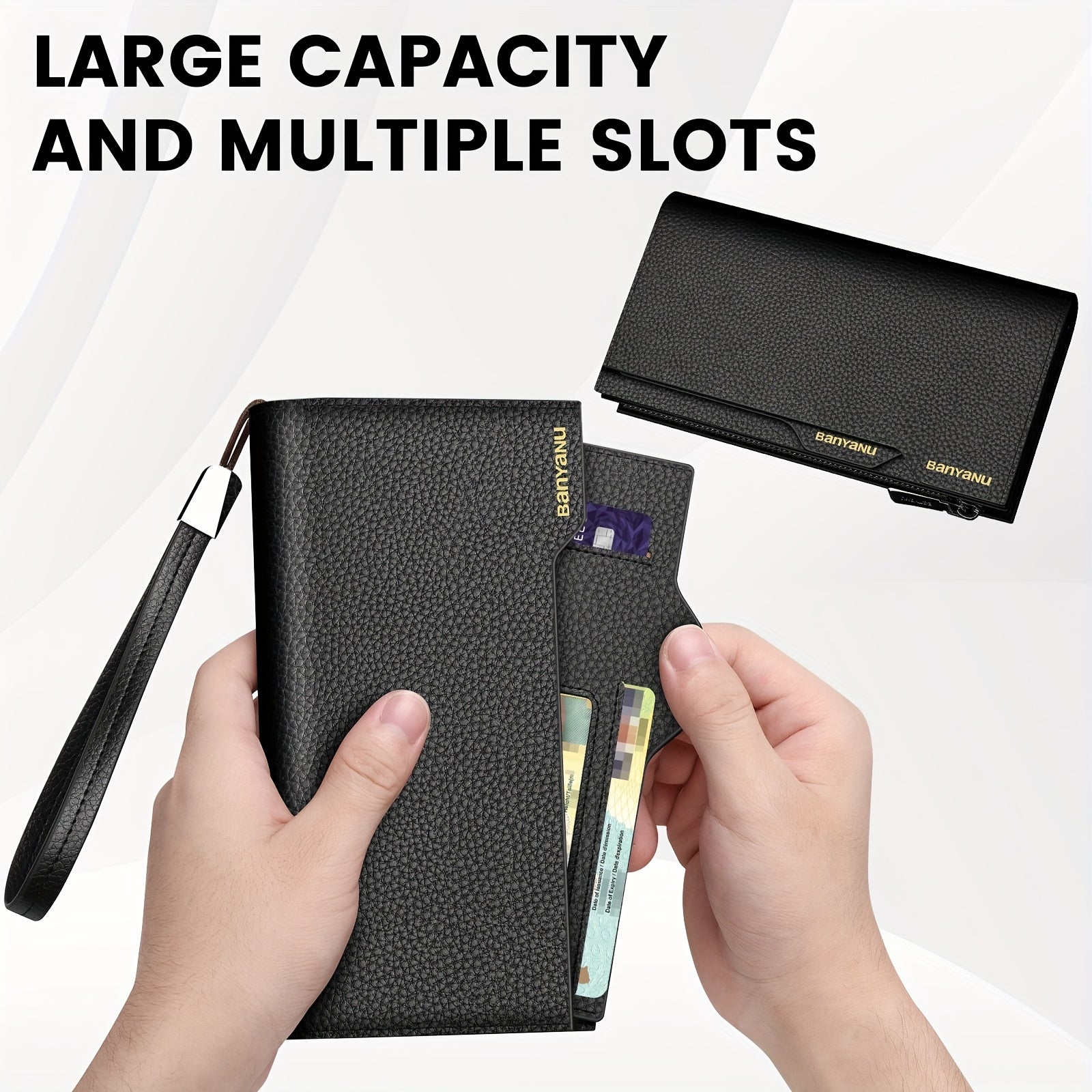 BANYANU Men’s RFID Blocking Long Leather Wallet – Top Grain Clutch with 25 Card Slots, Phone Pocket, Wristlet & Snap Closure