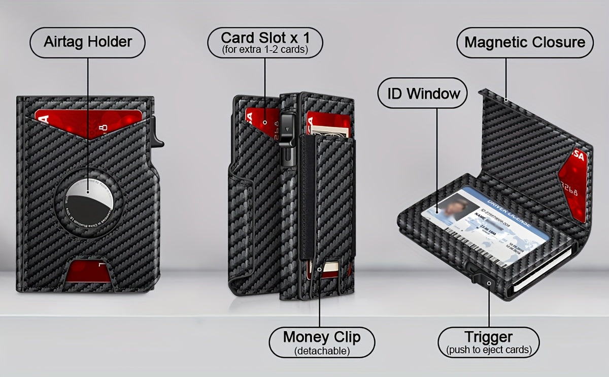 Men’s RFID Blocking Smart Bifold Wallet – Coffee Brown Microfiber Leather, Aluminum Card Holder, Elastic Cash Slot & Magnetic Closure