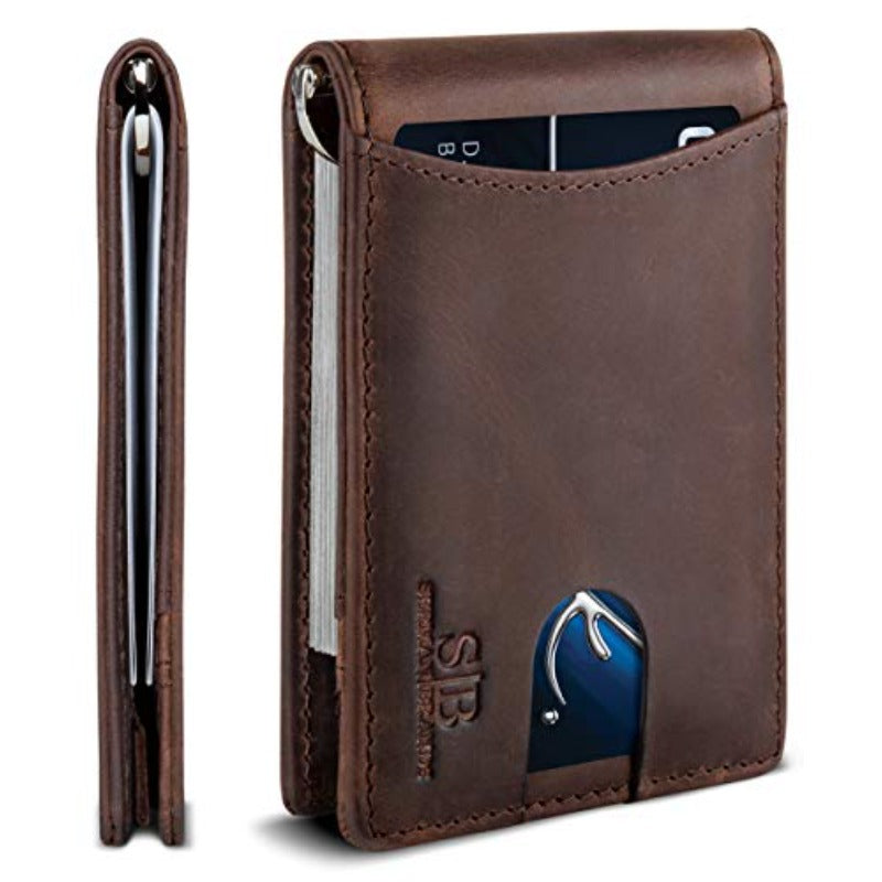 Men’s RFID Blocking Genuine Leather Slim Wallet with ID Window & Cash Pocket – Minimalist Card Holder (6–8 Cards), Full-Size Bifold for Business & Everyday Carry, Ideal Gift.