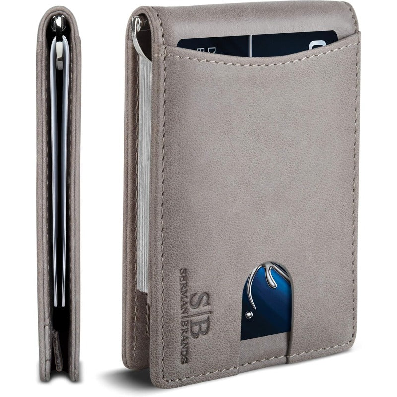 Men’s RFID Blocking Genuine Leather Slim Wallet with ID Window & Cash Pocket – Minimalist Card Holder (6–8 Cards), Full-Size Bifold for Business & Everyday Carry, Ideal Gift.